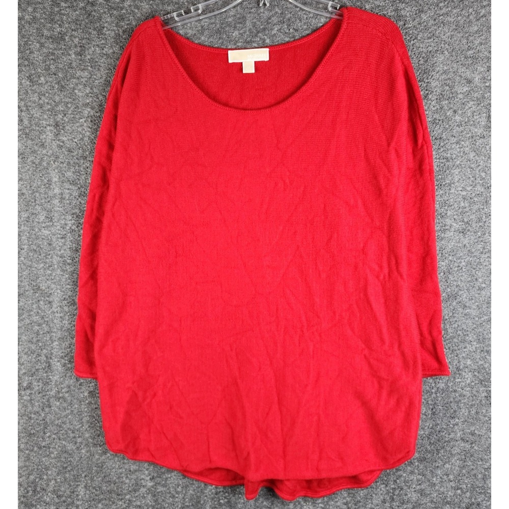 Michael Kors Sweater Womens 2X Red Scoop Neck 3/4 Sleeve Curved Hem EUC
